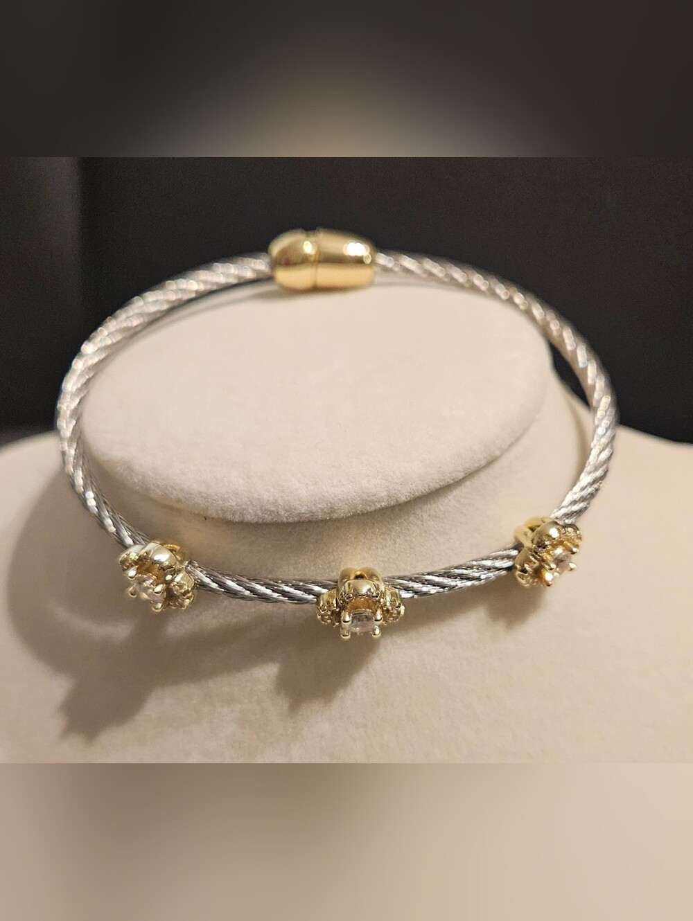 FR VAULT Silver Cable  Bracelet - Two-Tone With Gold Clovers